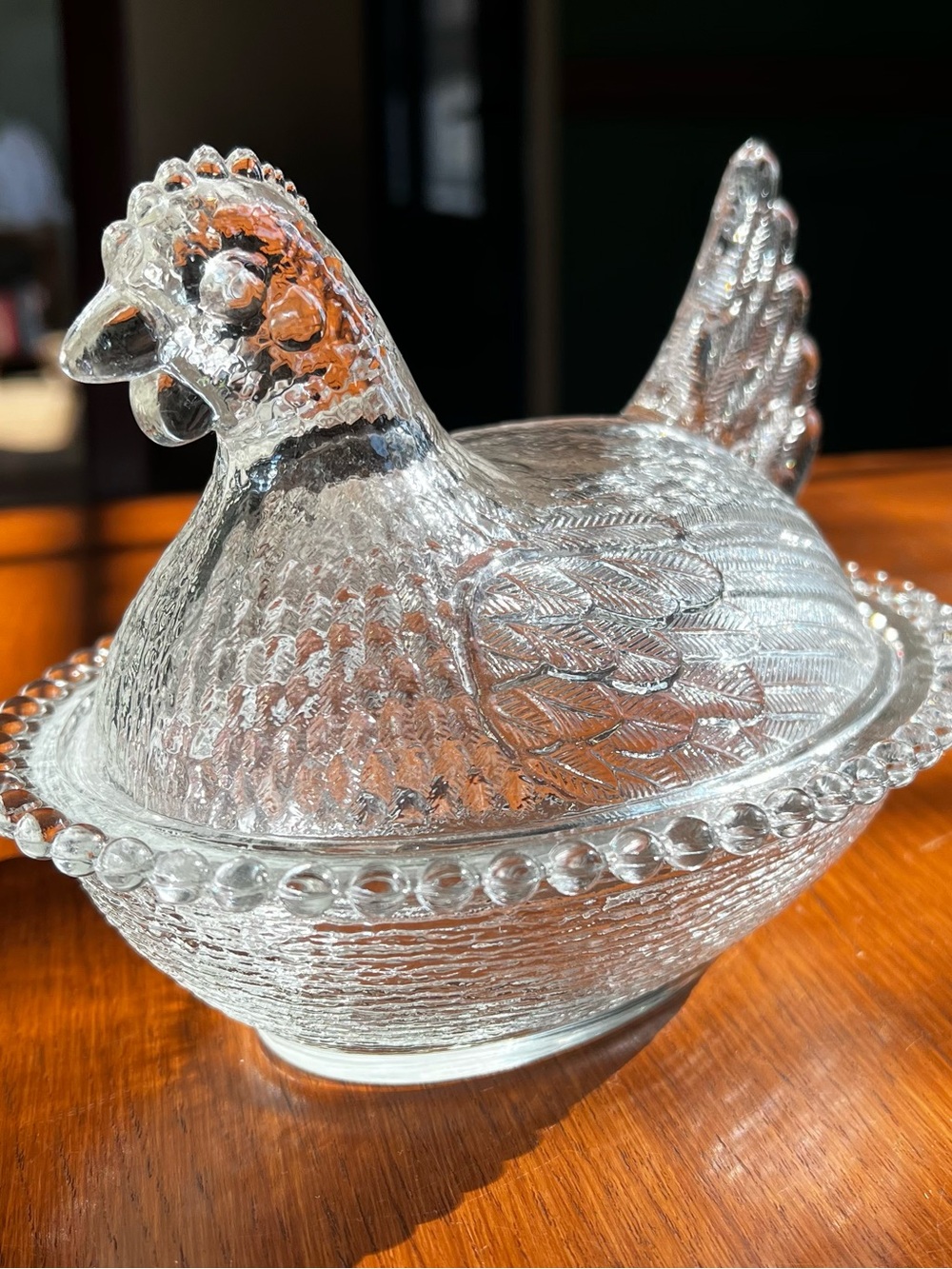Indiana Glass Clear Hen on Nest Covered Dish